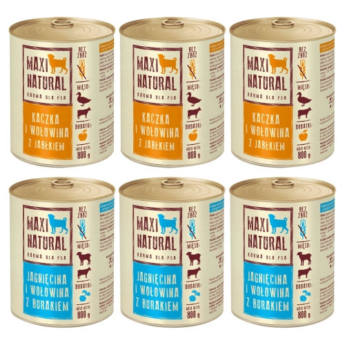 Maxi Natural Karma mokra dla psa MIX smaków Kaczka jagnięcina wołowina jabłko burak 6 x 800g