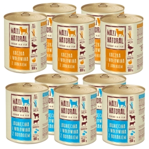 Maxi Natural Karma mokra dla psa MIX smaków Kaczka jagnięcina wołowina jabłko burak 10 x 800g