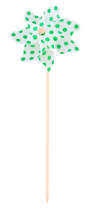 Wiatrak ozdoba ogrodowa na patyku biały w zielone kropki