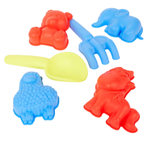 Zabawki do piasku 6 el foremki łopatka grabki