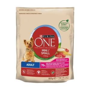 PURINA ONE Mini Adult Karma dla psów bogata w wołowinę z ryżem 800g