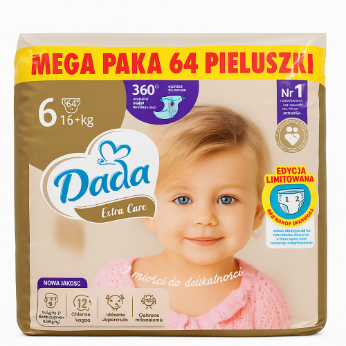 Dada Pieluchy jednorazowe Extra Care 6 extra large  16+ kg 64 JUMBO BAG.png