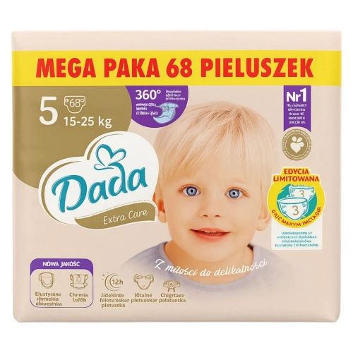 Dada Pieluchy jednorazowe Extra Care 5 JUNIOR  15-25 kg 68 szt.  JUMBO BAG