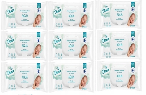 Chusteczki naturalne Dada Aqua 9 x 50szt  100% naturalne NAWILŻONE 99% WODY 468 szt