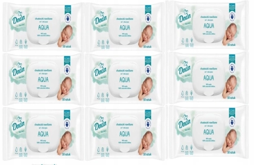 Chusteczki naturalne Dada Aqua 9 x 50szt  100% naturalne NAWILŻONE 99% WODY 468 szt