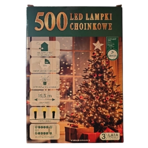 Lampki choinkowe 15,5 m 500 lampek ciepły biały  8 trybów + pilot
