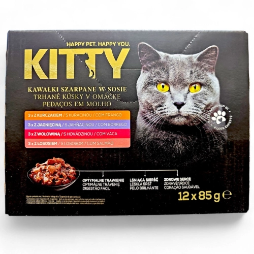 Mokra Karma dla Kota Kitty KAWALKI SZARPANE W SOSIE MIX SMAKÓW 1,02kg