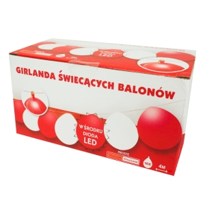 Girlanda świecącyh balonów 10 lampek LED 4m biało-czerwone