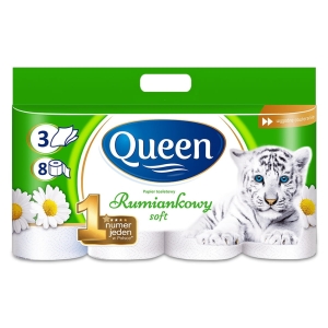 Papier toaletowy Biały Queen 3 warstwowy 8 rolek rumiankowy