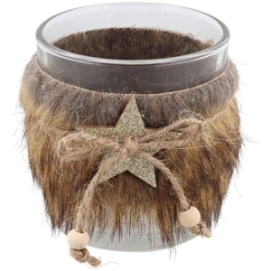 Świecznik szklany do tealightów Z futerkiem Gwiazdka