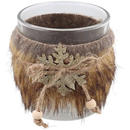 Świecznik szklany do tealightów Z futerkiem Śnieżynka.jpg