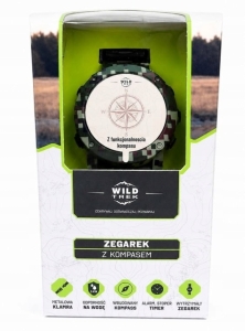 Zegarek z kompasem, alarmem, stoperem WILD TREK zielony moro