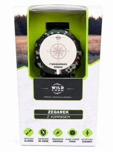 Zegarek z kompasem, alarmem, stoperem WILD TREK zielony moro