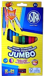ASTRA Kredki JUMBO dwustronne 12 kolorów = 24 + temperówka 