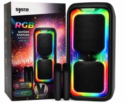 Głośnik karaoke Syste RGB 20W BT z 2 mikrofonami Przenośny bezprzewodowy – zdjęcie 2