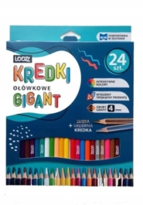 LOOZArt Kredki ołówkowe GIGANT Trójkątne 24szt + Temperówka, złota srebrna 