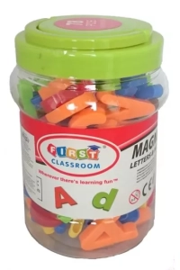 LeanToys Literki cyferki magnetyczne w słoiku alfabet 78