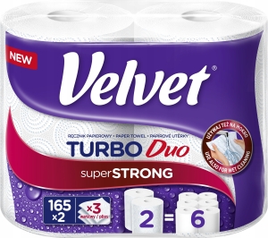 Ręcznik w rolce Velvet Turbo Duo 3 warstwy celuloza biały 2 rolki
