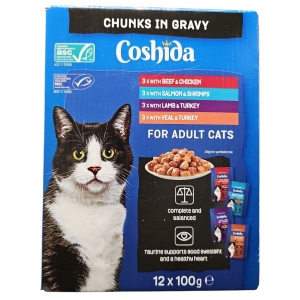Karma mokra dla kota w sosie 12x100 Coshida mix smaków Mega Pack 