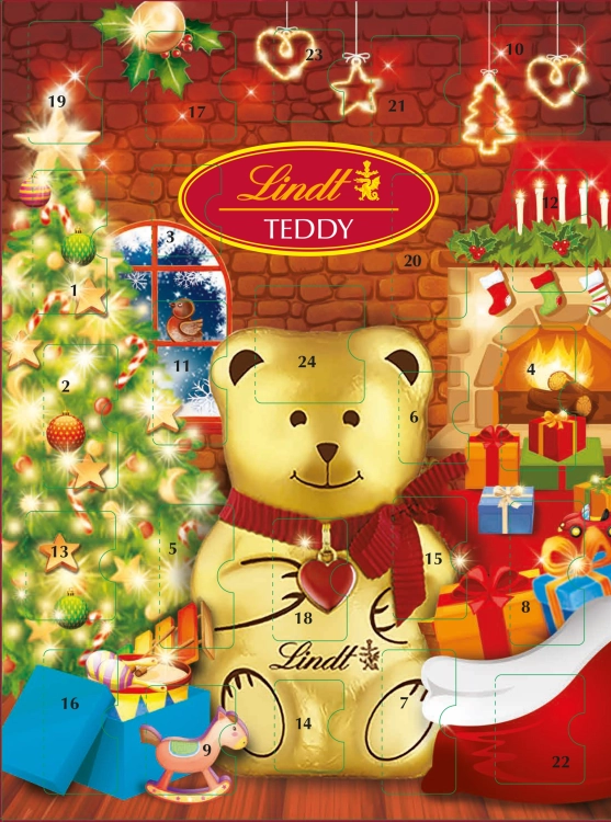LINDT TEDDY KALENDARZ ADWENTOWY 170G 24 CZEKOLADKI MIŚ PREZENT ŚWIĘTA – zdjęcie 2