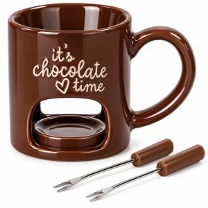 DUŻY KUBEK ZESTAW DO FONDUE CZEKOLADOWEGO WIDELCZYKI IT'S CHOCOLATE TIME