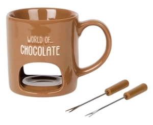 DUŻY KUBEK ZESTAW DO FONDUE CZEKOLADOWEGO WIDELCZYKI WORLD OF CHOCOLATE