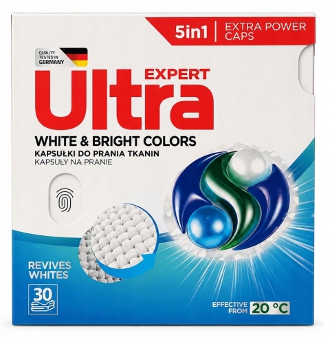 ULTRA EXPERT 5 IN 1 Kapsułki do prania BIAŁYCH TKANIN 30 sztuk