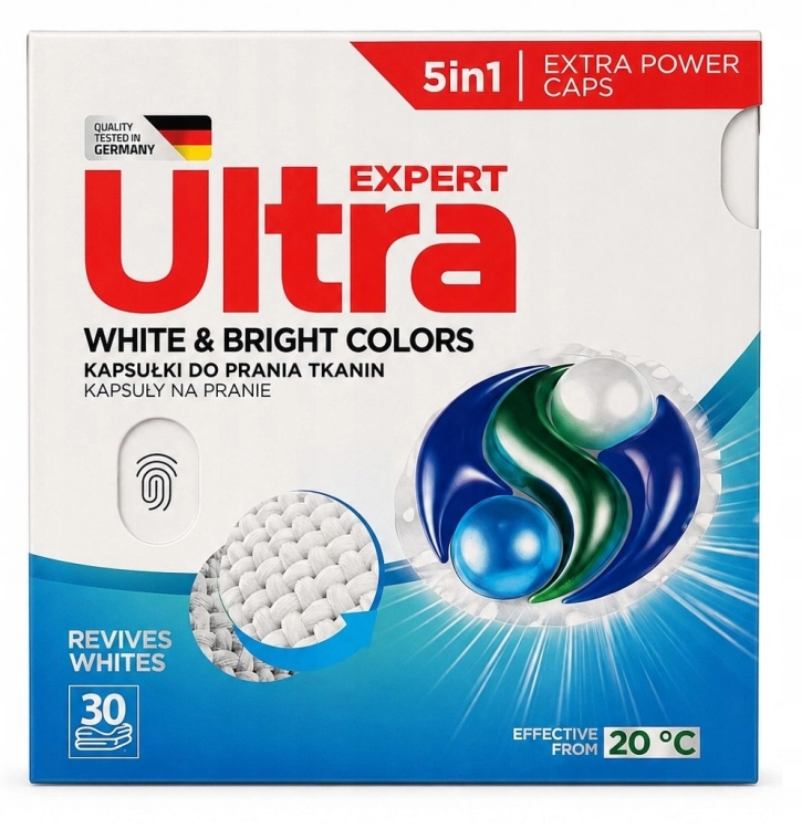 ULTRA EXPERT 5 IN 1 Kapsułki do prania BIAŁYCH TKANIN 30 sztuk