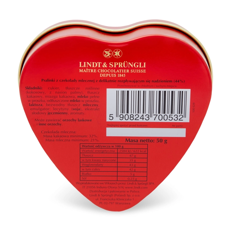 Czekoladki na Walentynki Lindt LINDOR Serce praliny czekolada mleczna 50g – zdjęcie 4