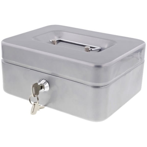 Metalowa kasetka na pieniądze z kluczem sejf srebrna.jpg