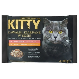Karma dla kota Kawałki szarpane w sosie Kurczak Łosoś 4x85g Kitty