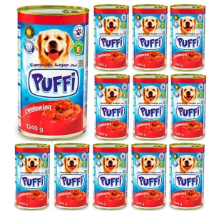 Karma mokra dla psa PUFFI z wołowiną puszka 12x1240g