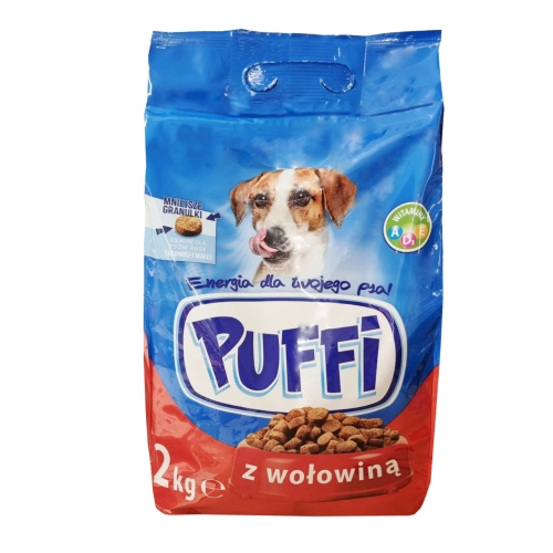 Karma sucha  dla psa PUFFI z wołowiną 2kg Mniejsze granulki.jpg
