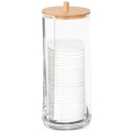 Pojemnik łazienkowy podajnik na waciki Przezroczysty z pokrywką bambusową  2.jpg