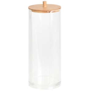Pojemnik łazienkowy podajnik na waciki Przezroczysty z pokrywką bambusową  