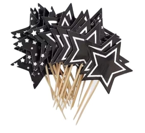 Sylwestrowe patyczki koktajlowe gwiazdki ze srebrnym 24szt 