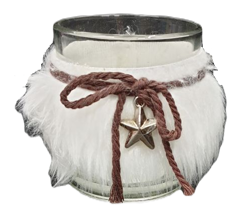 Świecznik szklany do tealightów Z futerkiem gwiazdka..png