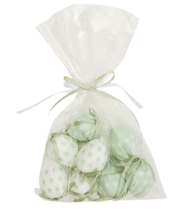 Ozdobne Jaja wielkanocne w woreczku 8 sztuk biało-zielone