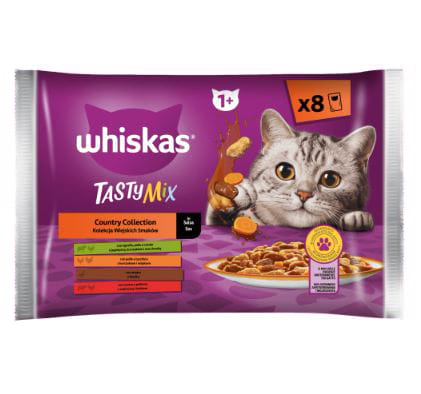 WHISKAS Adult Mokra Karma dla Kota Tasty Mix Wiejskie Smaki w sosie 8 x 85g
