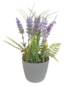 Sztuczna Lawenda kwiaty w szarej doniczce 30 cm