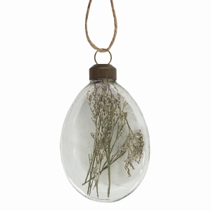 Szklana wisząca zawieszka z suszonymi kwiatami 9x6cm 