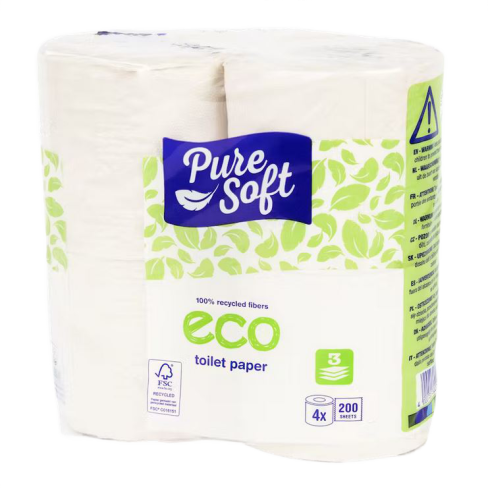Ekologiczny papier toaletowy Pure Soft 4 rolki x 200 lisktów.png
