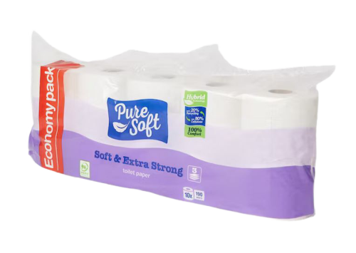 Papier toaletowy Pure Soft Miękki i Ekstra Mocny 10 rolek x 190 listków.png