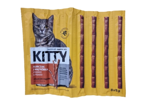 Przysmak dla kota Pałeczki mięsne z kurczakiem i wątróbką 8x5g Kitty.jpg