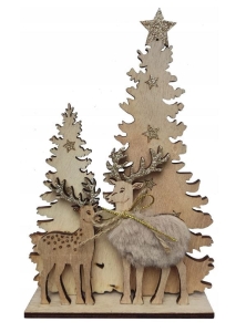 Ozdoba świąteczna drewniana choinka i renifery 21cm
