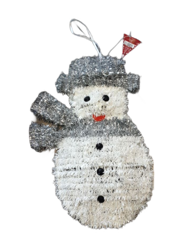 Figurka świąteczna zawieszka Bałwan srebrny 21,5 x 32 x 2 cm.png