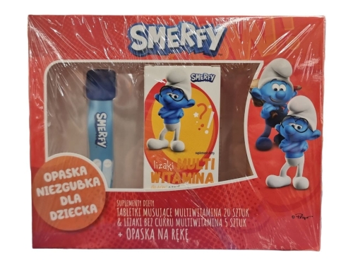 Zestaw suplementów diety dla dzieci  + opaska na rękę Smerfy czerwone.jpg