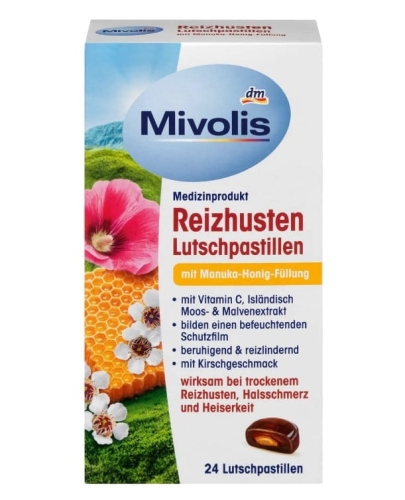 Mivolis Pastylki na suchy kaszel z miodem manuka smak wiśniowy 24 szt.jpg