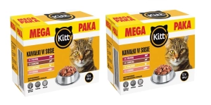 Karma dla kotów dorosłych Kitty MIX smaków Kawałki w sosie MEGA PAKA 2,4kg