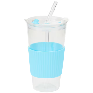szklanka kubek ze szklaną słomką 450 ml Niebieski 